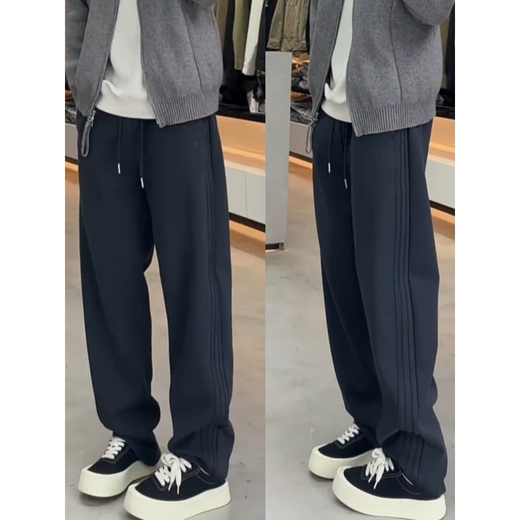 Calça de moletom masculina com forro de lã, cor sólida, alta qualidade, reta, Casual, outono inverno, espessada, solta