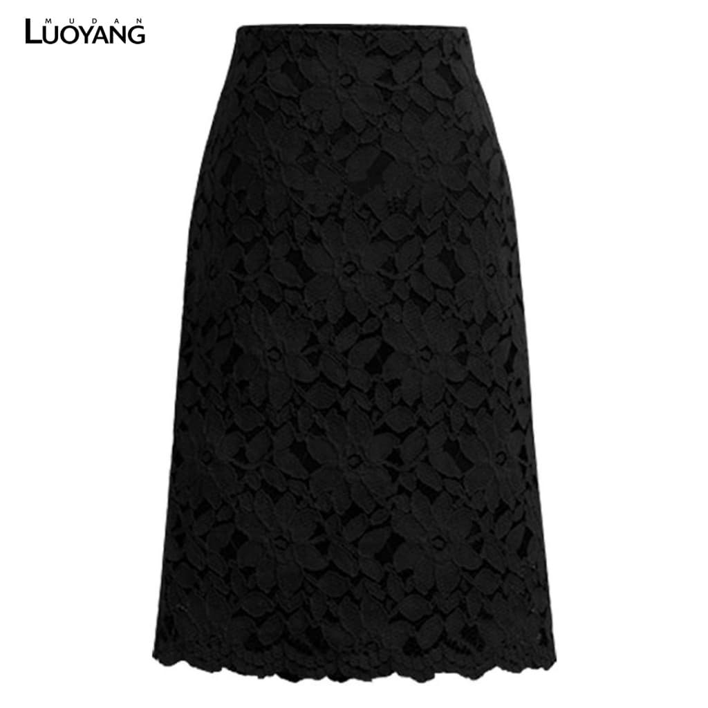 Saia Bodycon Vazada Renda Elegante Linha A Cintura Alta Na Altura Do Joelho Para Escritório