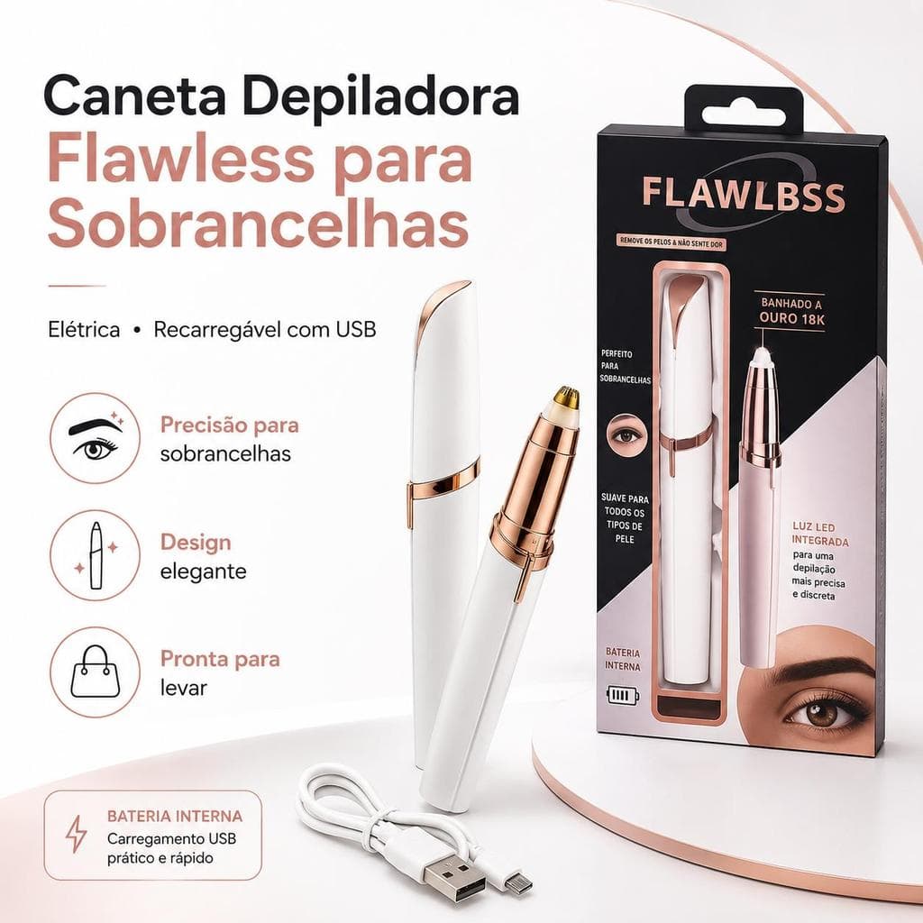 Caneta Depiladora para Sobrancelhas Elétrica Recarregável com USB, Aparador Facial Portátil com Luz LED para Acabamento
