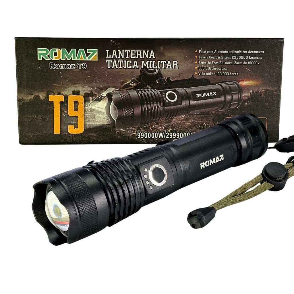 Lanterna Super Potente T9 P50 Tática Mais Forte Do Mundo Potente Sitio Fazenda Acampamento Camping Segurança