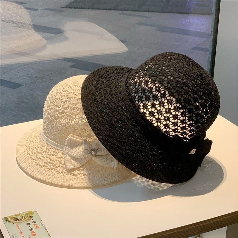 Verão novo estilo oco respirável palha balde chapéu feminino de aba curta moda chapéu superior balde beira-mar moda chap