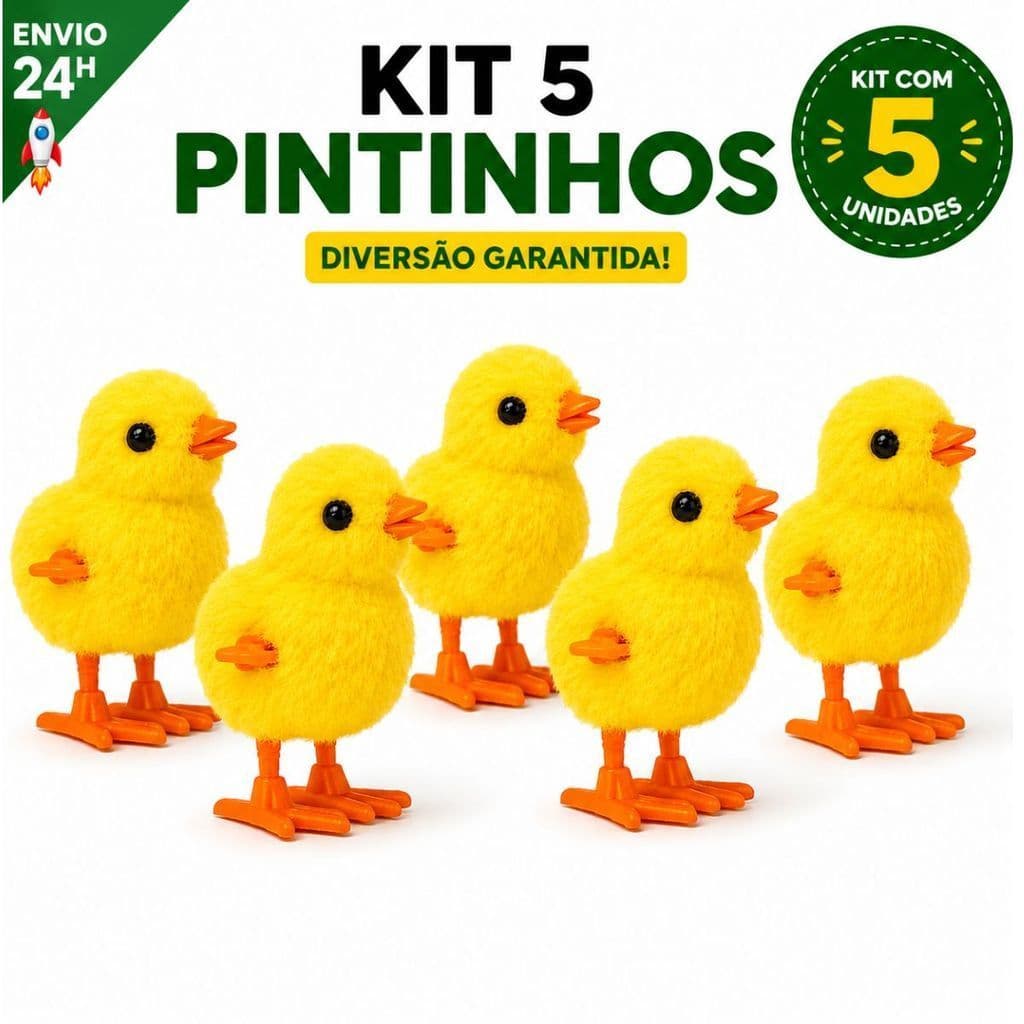 Kit 5 Pintinho Amarelinho com Corda Brinquedo de Pelúcia Infantil Colorido Divertido