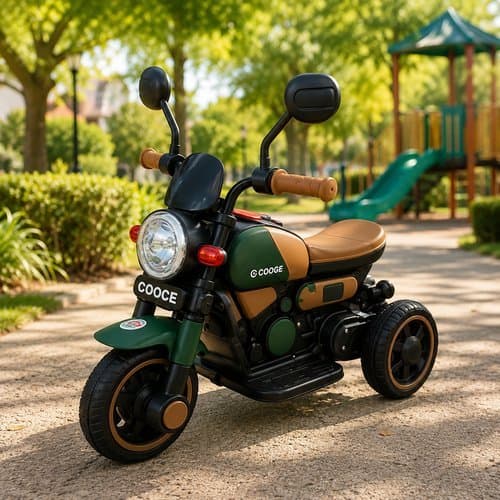 Moto Elétrica Infantil Retrô Verde Veículo Elétrico Criança Passeio Diversão Segurança