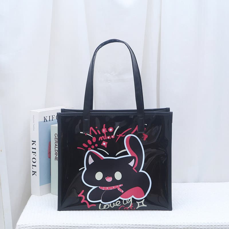 Shangying bonito gatinho dos desenhos animados bonito transparente Laser sacola primavera novo estilo grande capacidade