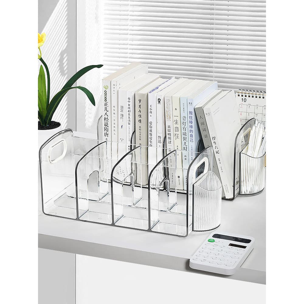 Suporte para livros, Rack de armazenamento de livros, estante de acrílico transparente, suporte para caneta de papelaria