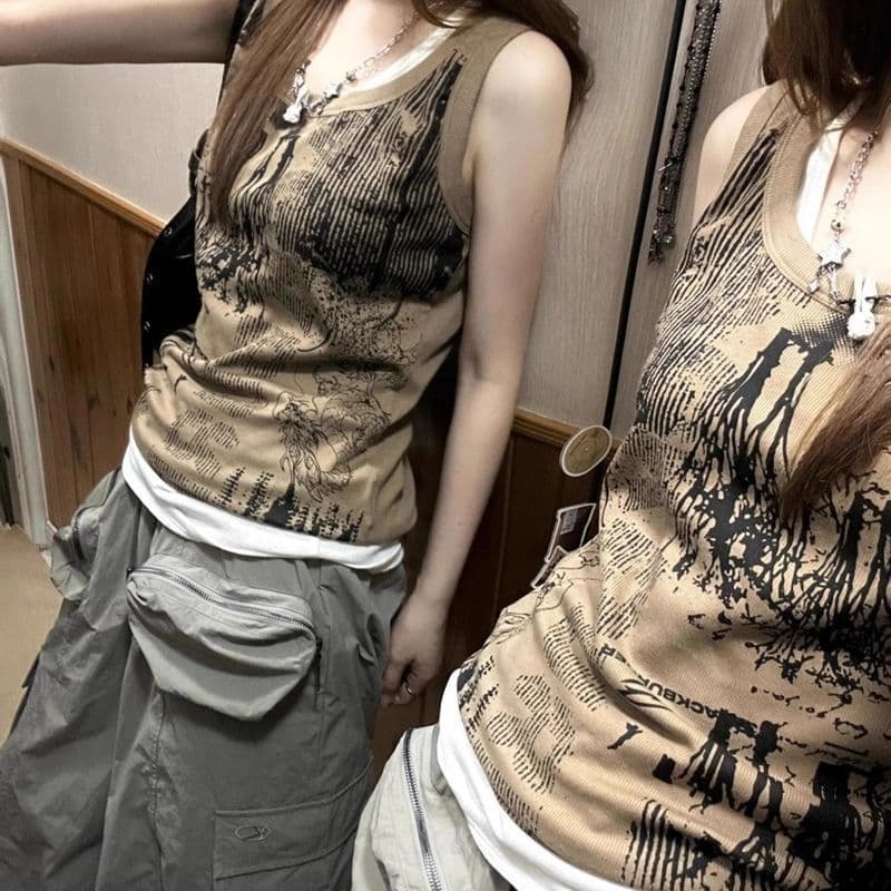 Camisola feminina verão Retro americano novo estilo quente menina exterior Wear fino-ajuste mais magro olhar sem mangas