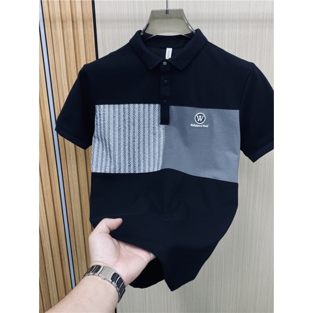 Moda de manga curta camiseta masculina verão novo estilo cor-bloqueando meia manga topo Casual negócios tamanho grande p