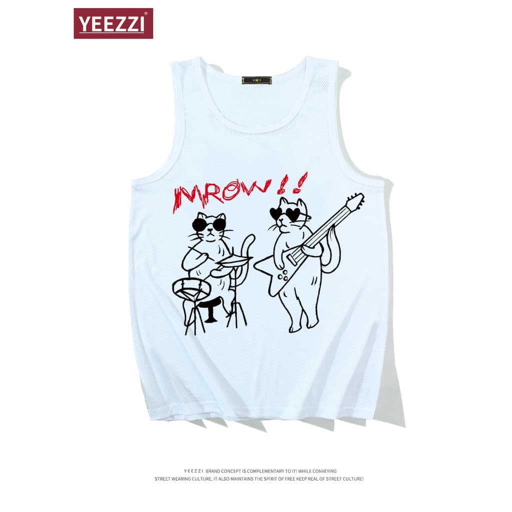 Graffiti gato impresso nacional na moda malha colete uniforme de basquete americano sem mangas de secagem rápida respirá