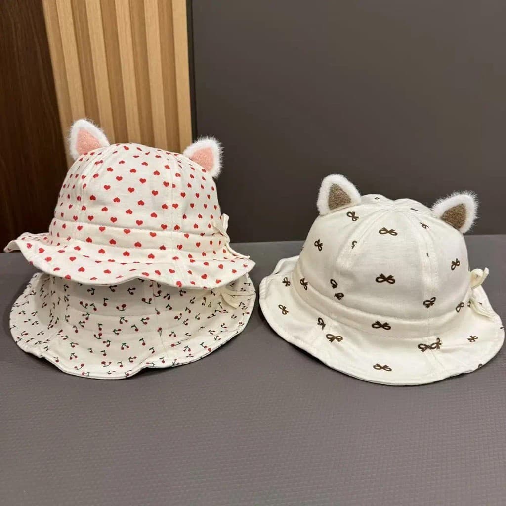 Bonito Orelha Bebê Polka Pontilhado Balde Chapéu De Algodão Macio Aconchegante Infantil Primavera Outono Sol Cúpula Doce