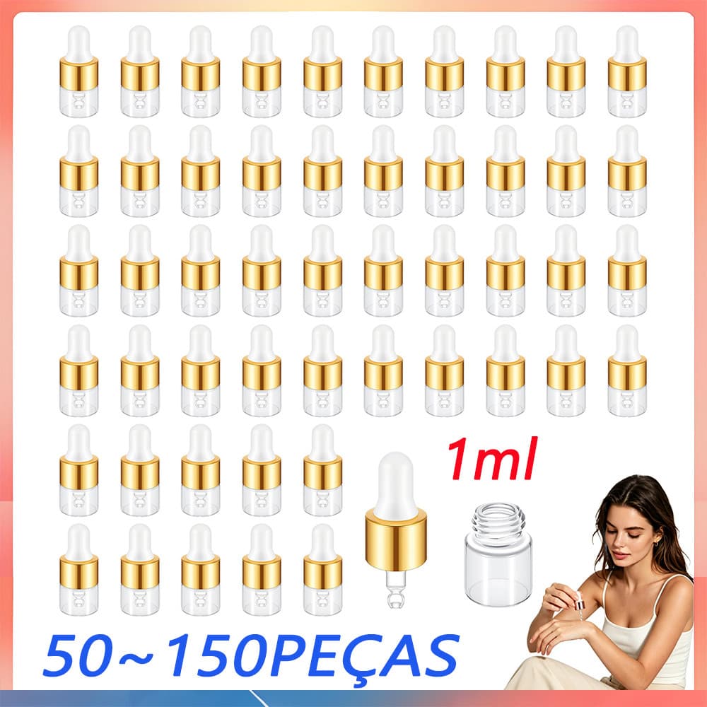 50-150 peças Mini frasco conta-gotas de vidro transparente-1ml recarregável