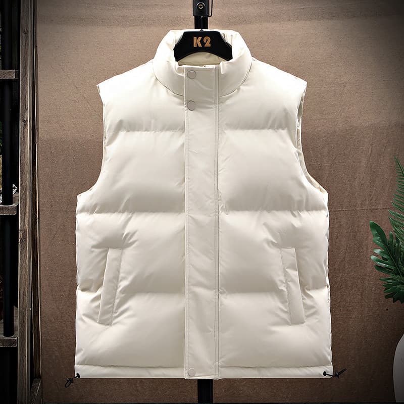 Colete de algodão masculino outono inverno solto na moda exterior usar cor sólida quente gola alta jaqueta de algodão es