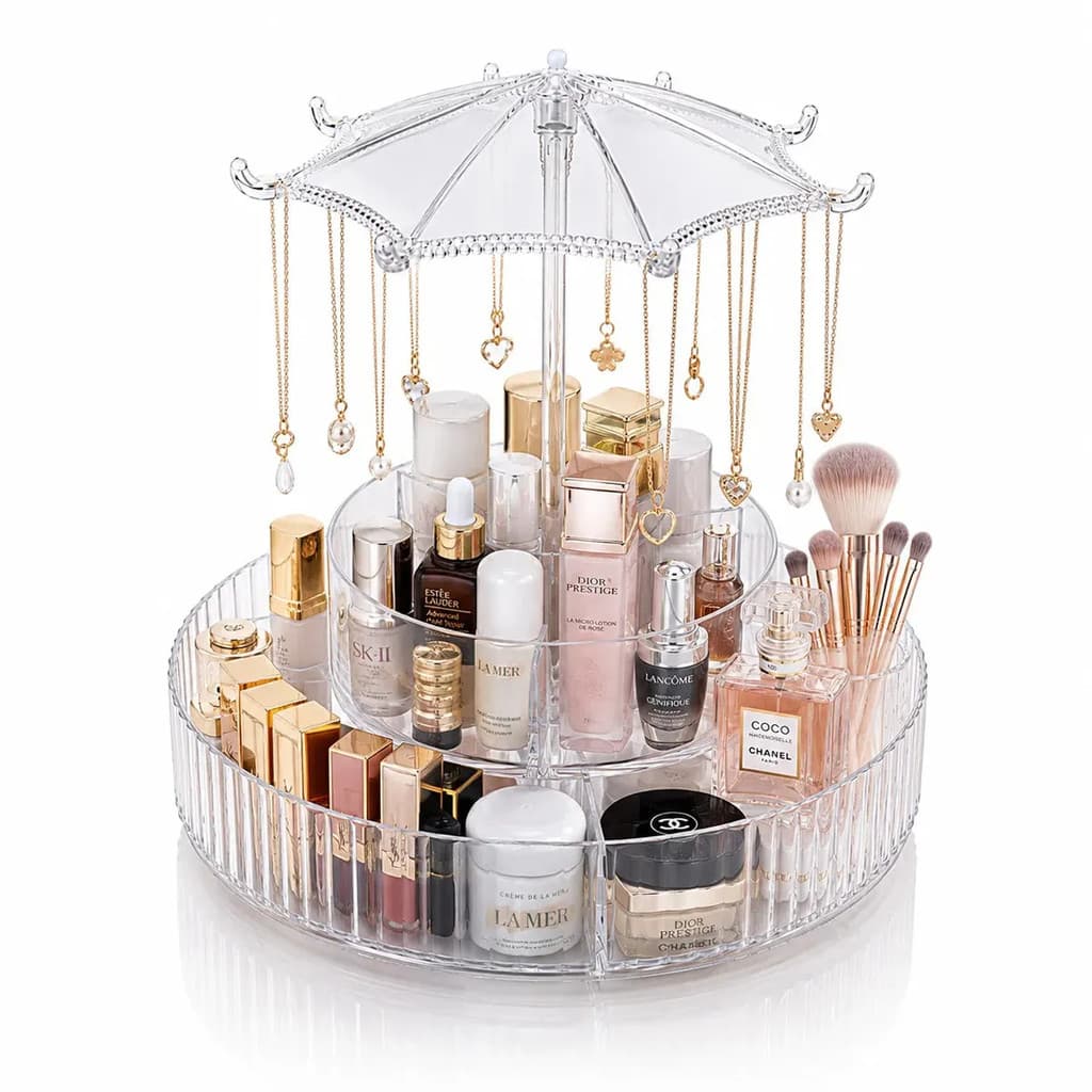 Organizador porta maquiagem cosméticos pulseiras e colares giratório 360°