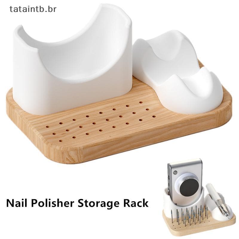 [TaTa] 2 Em 1 Unhas Broca Suporte Com 6 Furos Brocas Armazenamento De Madeira Polidor Caneta Braet Para Salão E Uso Domé