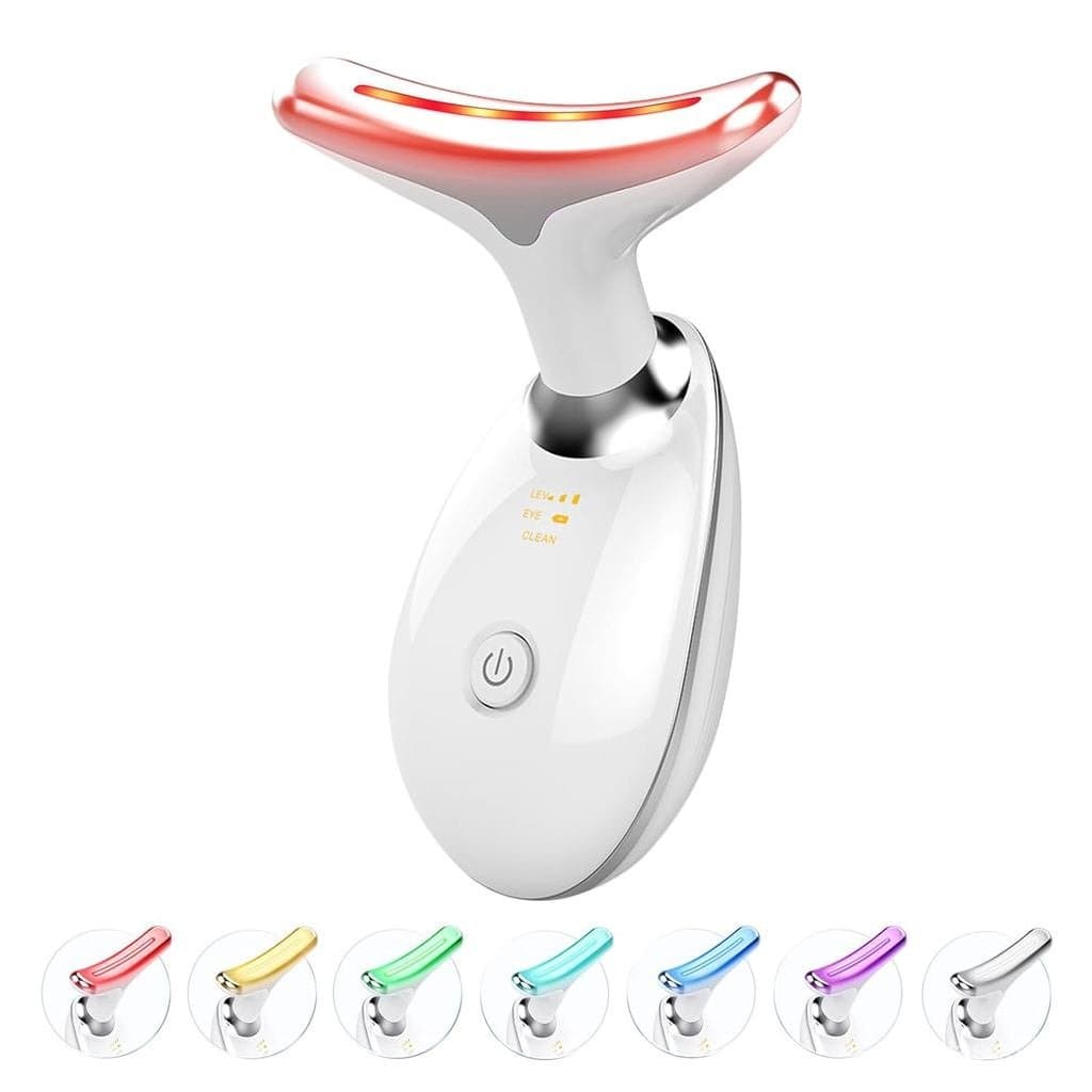 Dispositivo de terapia de luz vermelha para rosto e pescoço, massageador facial com 7 cores de luz, ferramenta portátil