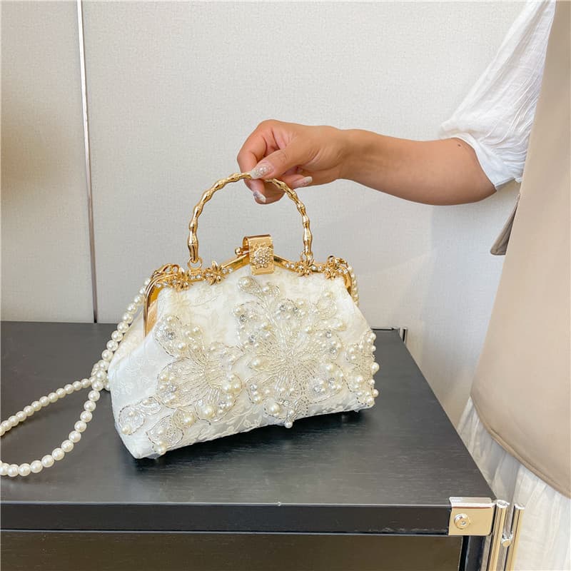 Bolsa Pérola Bordada Banquete Corrente Bolsa Ombro Bolsa