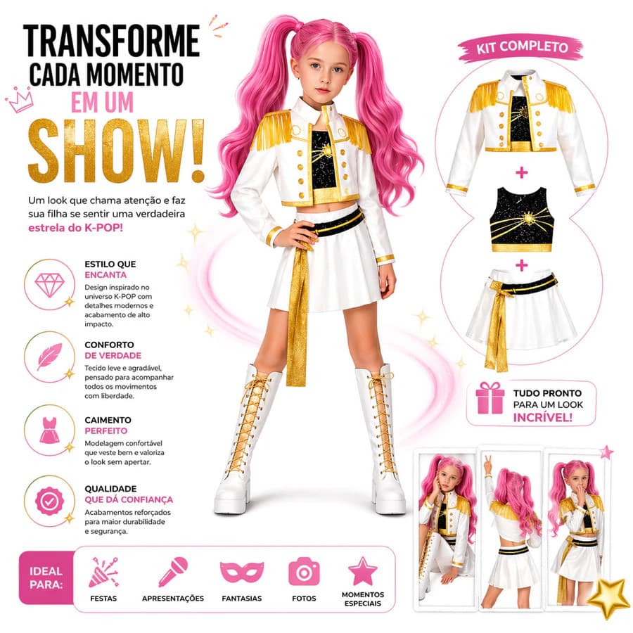 Fantasia LUXO K-POP Caça Demônios Infantil / Look Halloween Festa Escola e Palco
