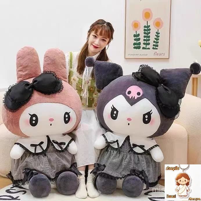 50cm Sanrio Kuromi My Melody Pelúcia Brinquedo Grande Bonito Gótico Presente de Aniversário
