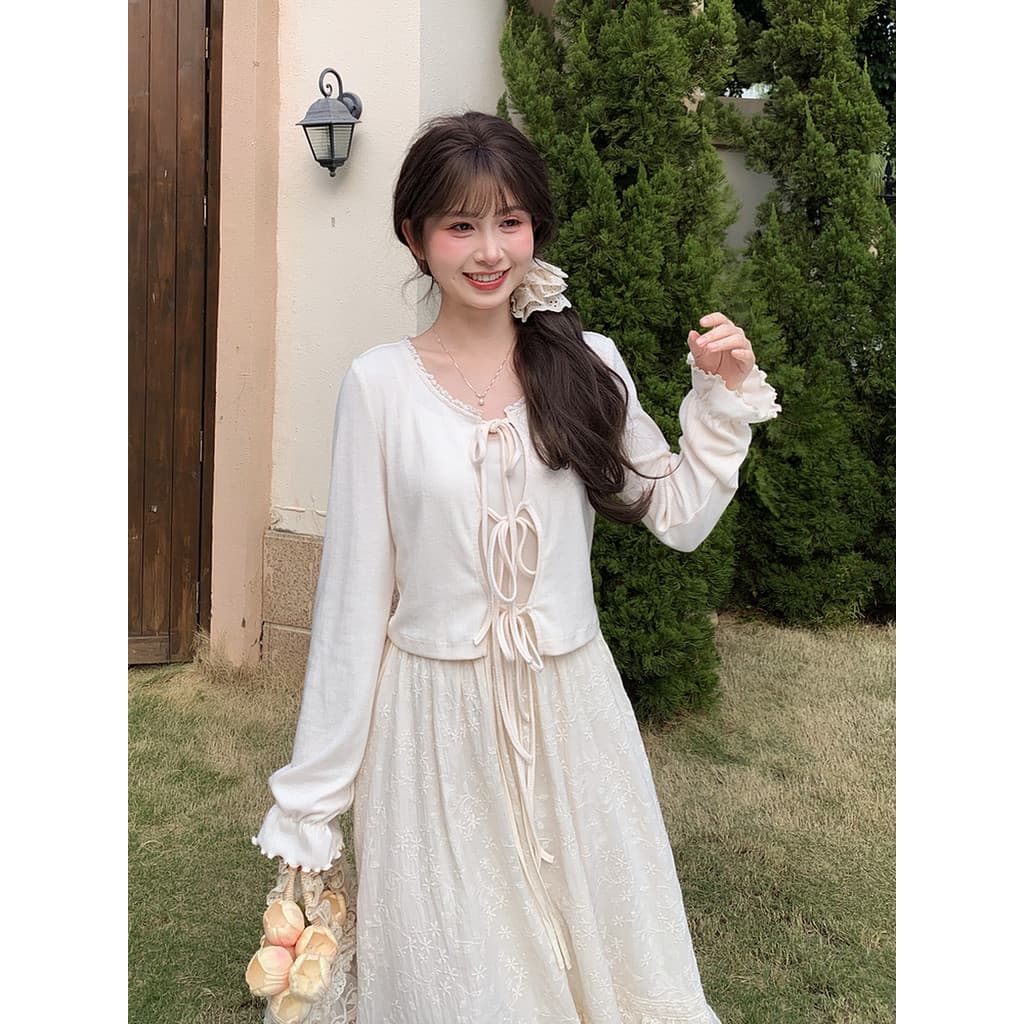 Mori feminino tribo doce estilo atado Cardigan feminino 2026 novo estilo primavera bege solto All-match suave curto exte