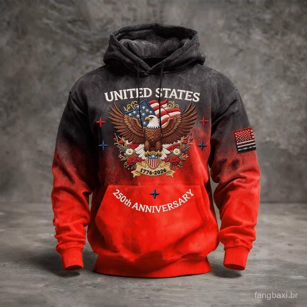 Cross-Border americano comemorativo de cabeça branca águia impressão gradiente moletom com capuz masculino Retro angusti