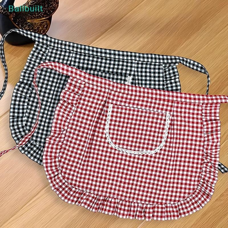 [BLU] Avental Quadrado Xadrez Meia Cintura Material De Algodão Resistente A Manchas Respirável Casa Cozinhar Roupas De T