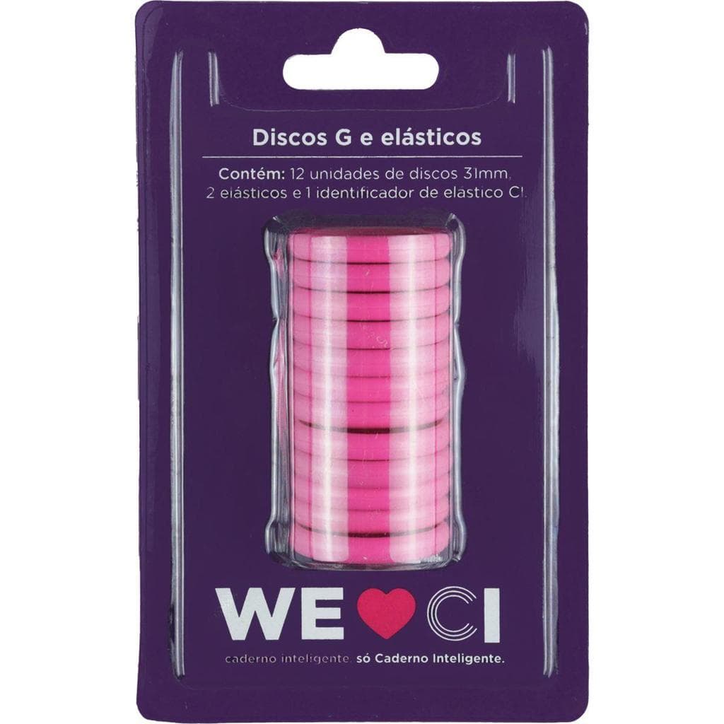 Caderno Inteligente Discos Grande 31 mm 12 discos e Elástico Pink - Caderno Inteligente