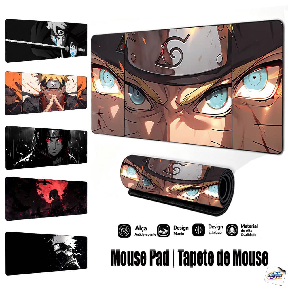 Mouse Pad Gamer Tapete de Mouse 80x30cm Ninja de anime, Base de Borracha Antiderrapante Borda Costurada FPS Escritório