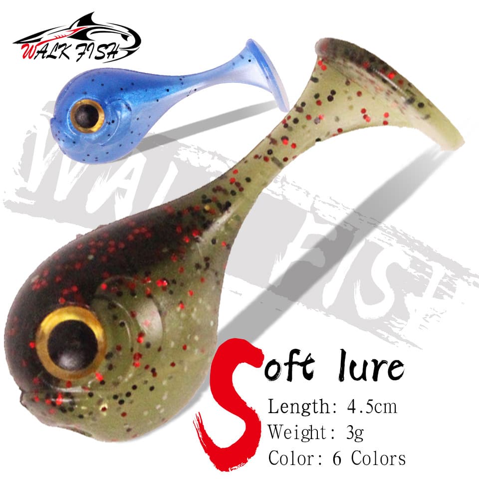 Caminhada Peixe 3 Peças Cabeça Grande Artificial T-Tail Realista Duas Cores Silicone Macio Iscas De Pesca Carpa Baixo