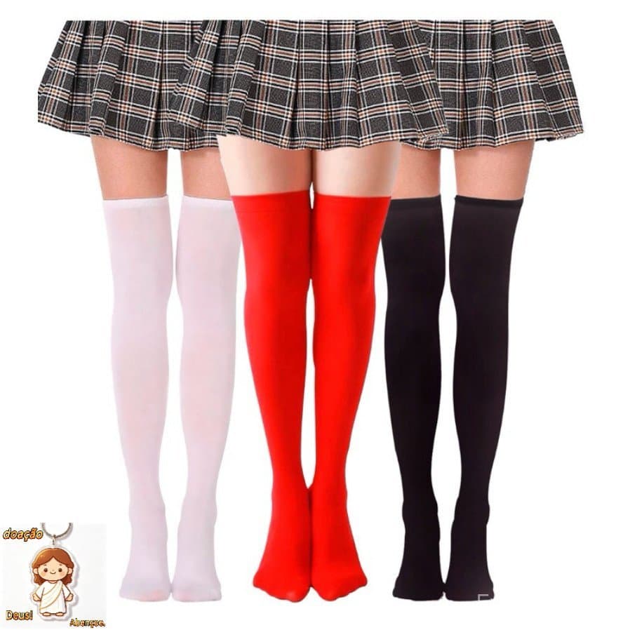 Meia Fina 7/8 lisa e listrada para Festa Carnaval Cosplay Fantasia Cores variados adulto