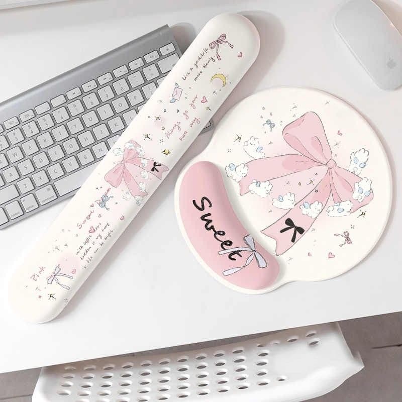 [Estoque pronto] Bowknot Mouse Pad Almofada de pulso Escritório Dedicado Teclado de computador Descanso de mão Aprendiza