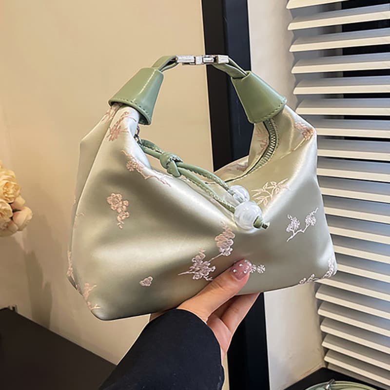 Bolsa feminina estilo chinês com bordado de seda, nova bolsa casual transversal estilo dumpling 2024, bolsa de mão de es