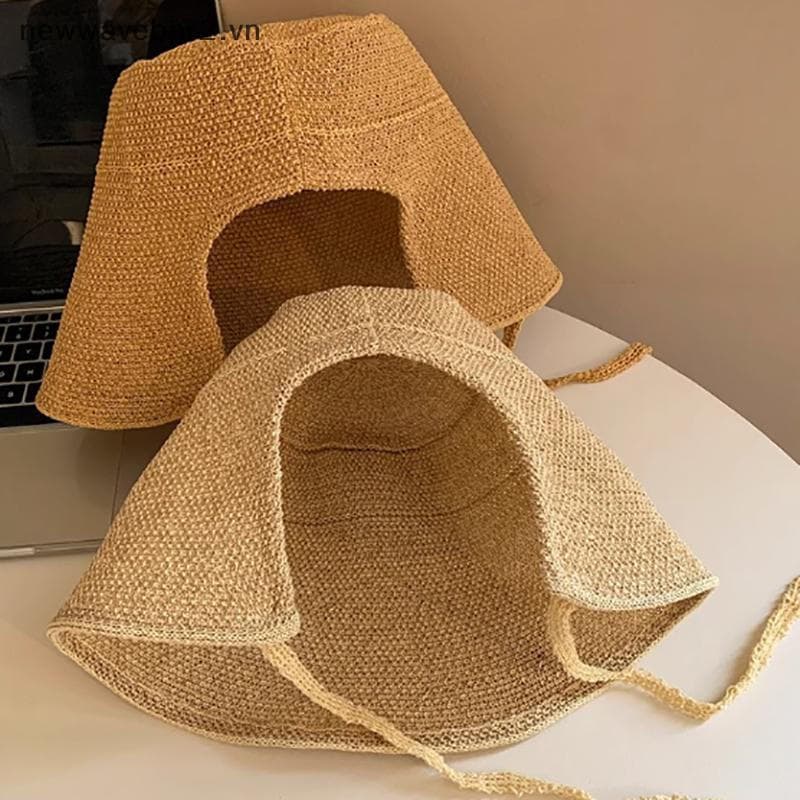 Novos Chapéus Femininos de Linho e Palha Regenerada, Chapéus de Sol de Praia com Laço, Chapéu Cloche de Aba Larga 698X