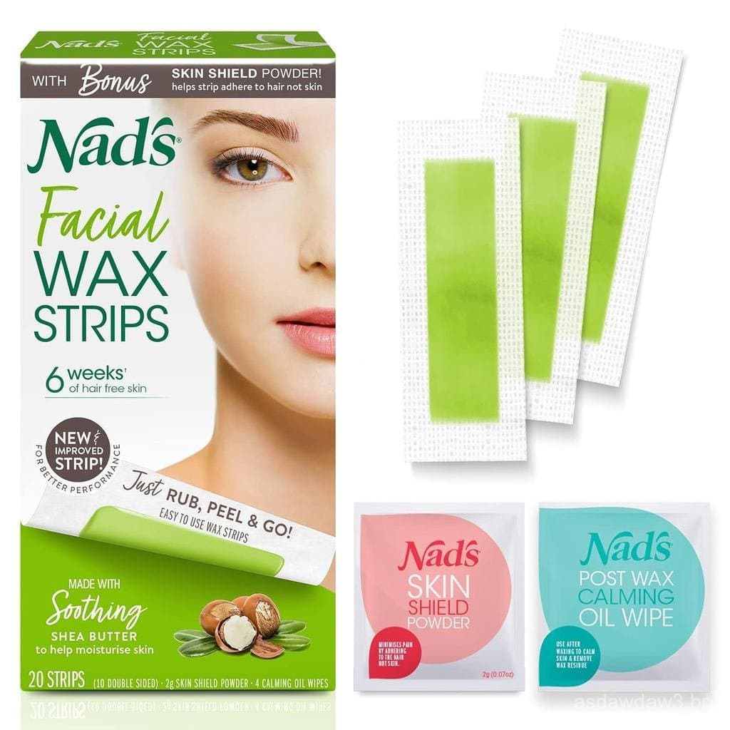 Tiras de Cera para Remoção de Pelos Faciais da Nad - Hipoalergênicas, Adequadas para Todos os Tipos de Pele - Remoçã