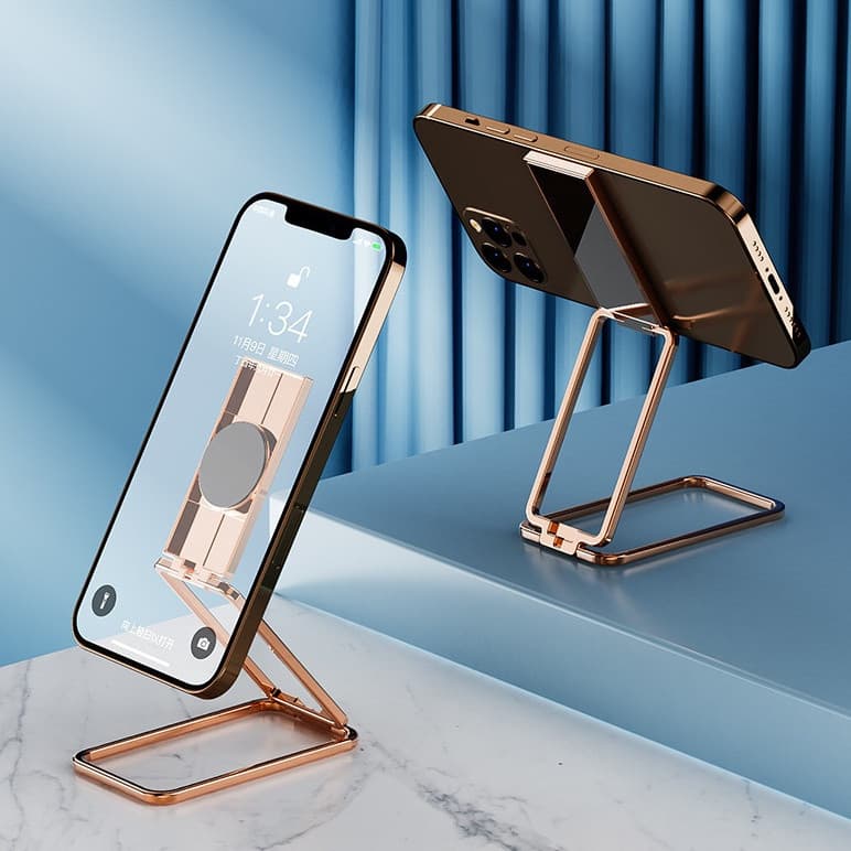 Suporte de Telefone Metálico Dobrável Multifuncional com Anel Giratório para Dedo