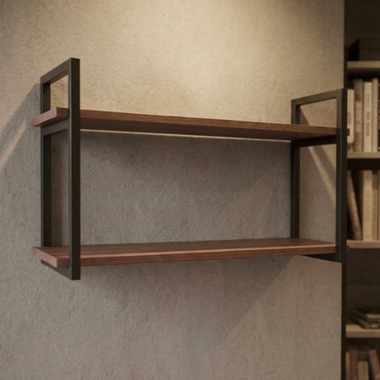 Prateleira Dupla Industrial Premium Aço Ferro Robusto 60x21cm Com kit Instação
