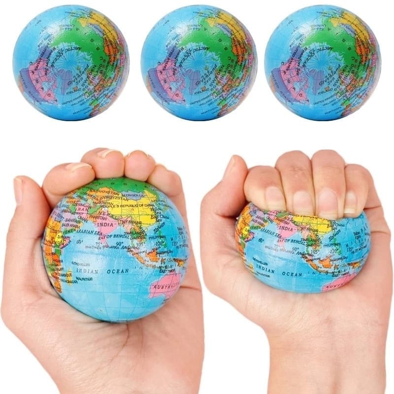 Bola anti-stress de espuma PU em formato de globo terrestre, brinquedo divertido para alívio do estresse.