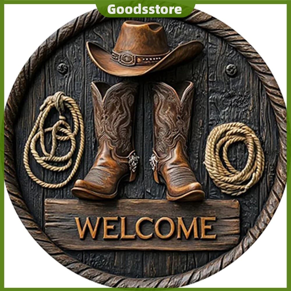 Western Cowboy Circular Vintage Metal Estanho Placa De Casa Bar Cozinha Decoração 11.8x11.8 Polegadas [Goodsstore.br]