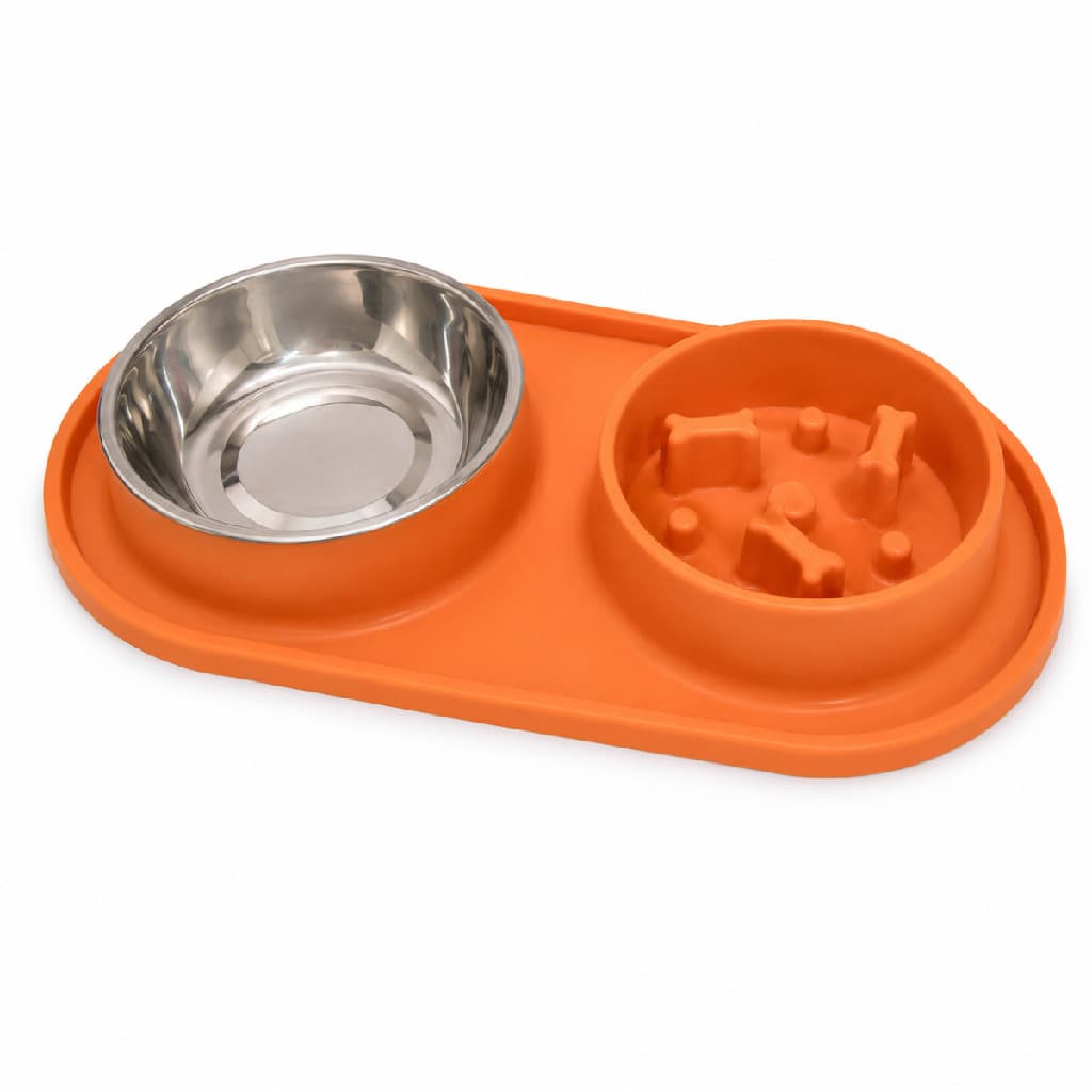 Comedouro Lento e Bebedouro Alimentação Pet Tigela Ração Laranja