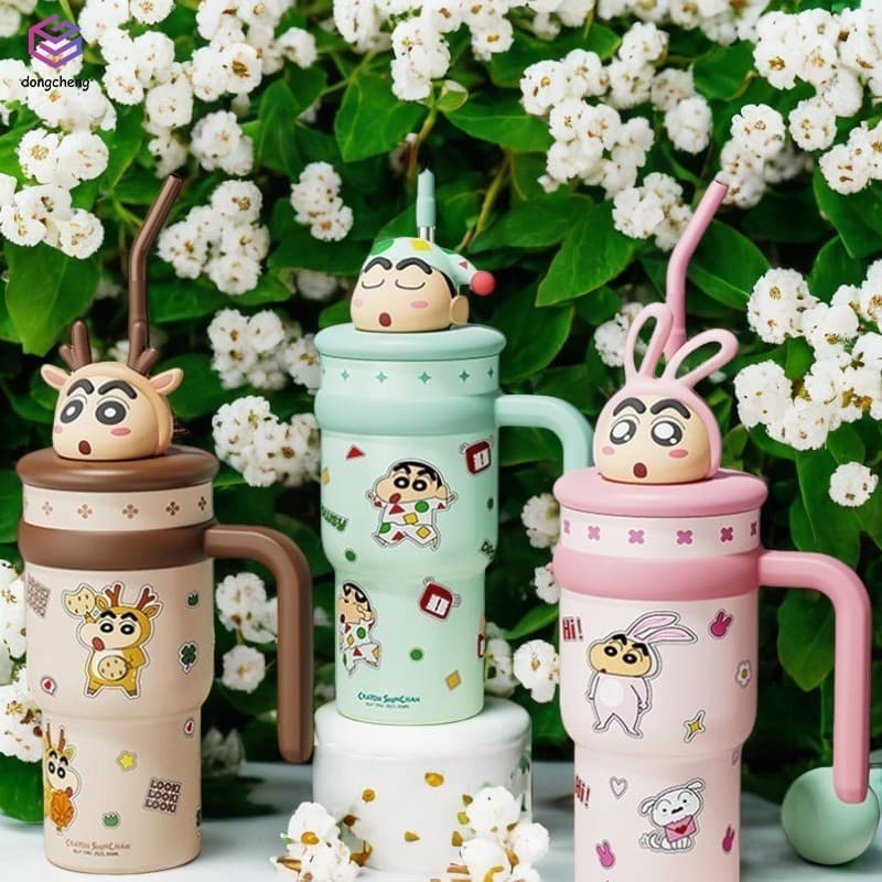 Copo Refrigerador De Palha Crayon Shin-Chan 700ml-Design Bonito De Grande Capacidade Para Meninas