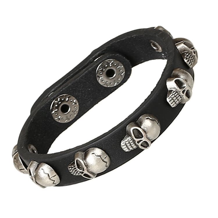 Japonês coreano Popular pulseira de couro genuíno couro única fileira crânio Punk pulseira
