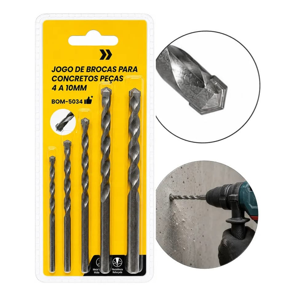 Jogo Com 5 Brocas Para Concreto 4mm A 10mm