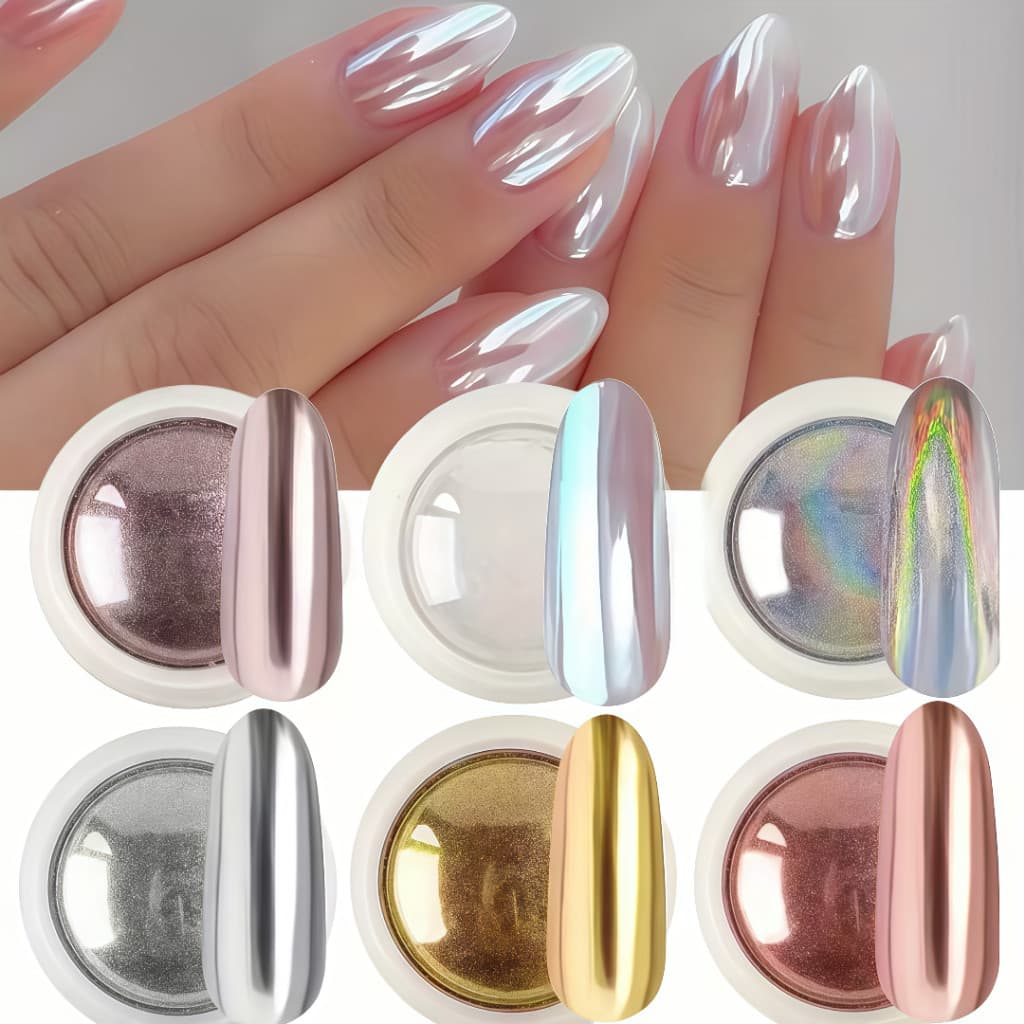 Kit com 6 Pó Cromo Metalizado Unhas Cromado Decoração