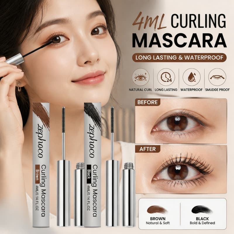 Rímel De Ondulação Natural 4ml-Preto/Marrom 2 Em 1 , À Prova De Manchas D'água , Alongamento E Maquiagem De Olhos De Lon