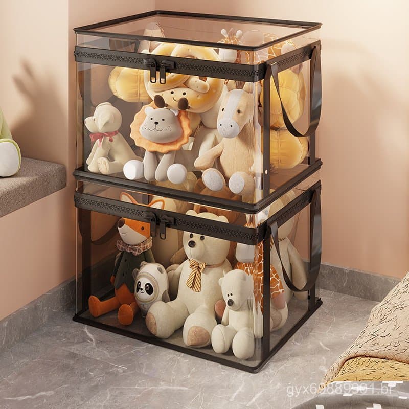 Caixa de Armazenamento para Brinquedos de Pelúcia, Grande Capacidade, Transparente e à Prova de Poeira