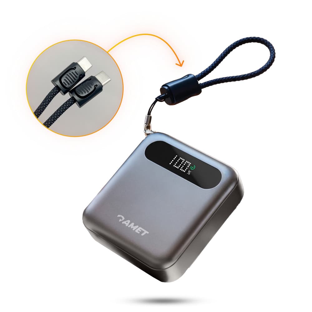Power Bank Amet Power Max 10000mAh Carregador Portátil Carregamento Rápido Display Digital USB-C