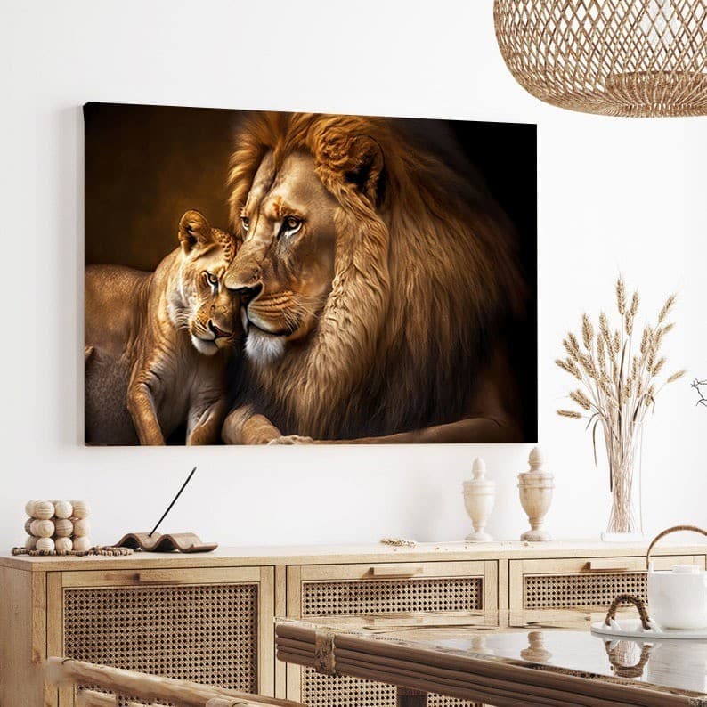 Quadro Decorativo Casal De Leões