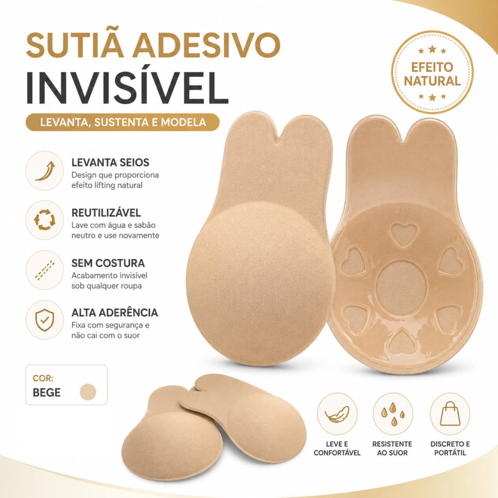 Sutiã Adesivo Levanta Seios Invisível Reutilizável Silicone