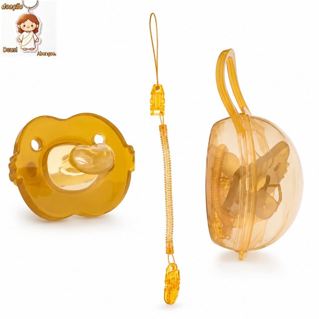 Kit Chupeta Anatômica de Silicone + Porta Chupeta + Prendedor Bebê Recém-Nascido Bico Ortodôntico
