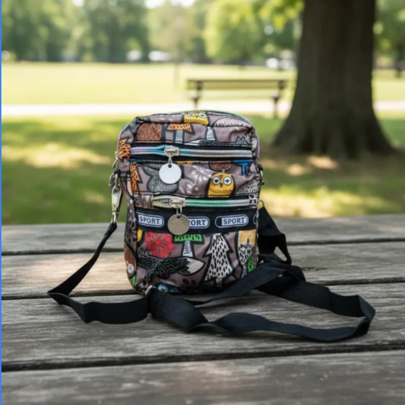 Bolsa transversal Sport Estampada Interativa Alça Longa Preto