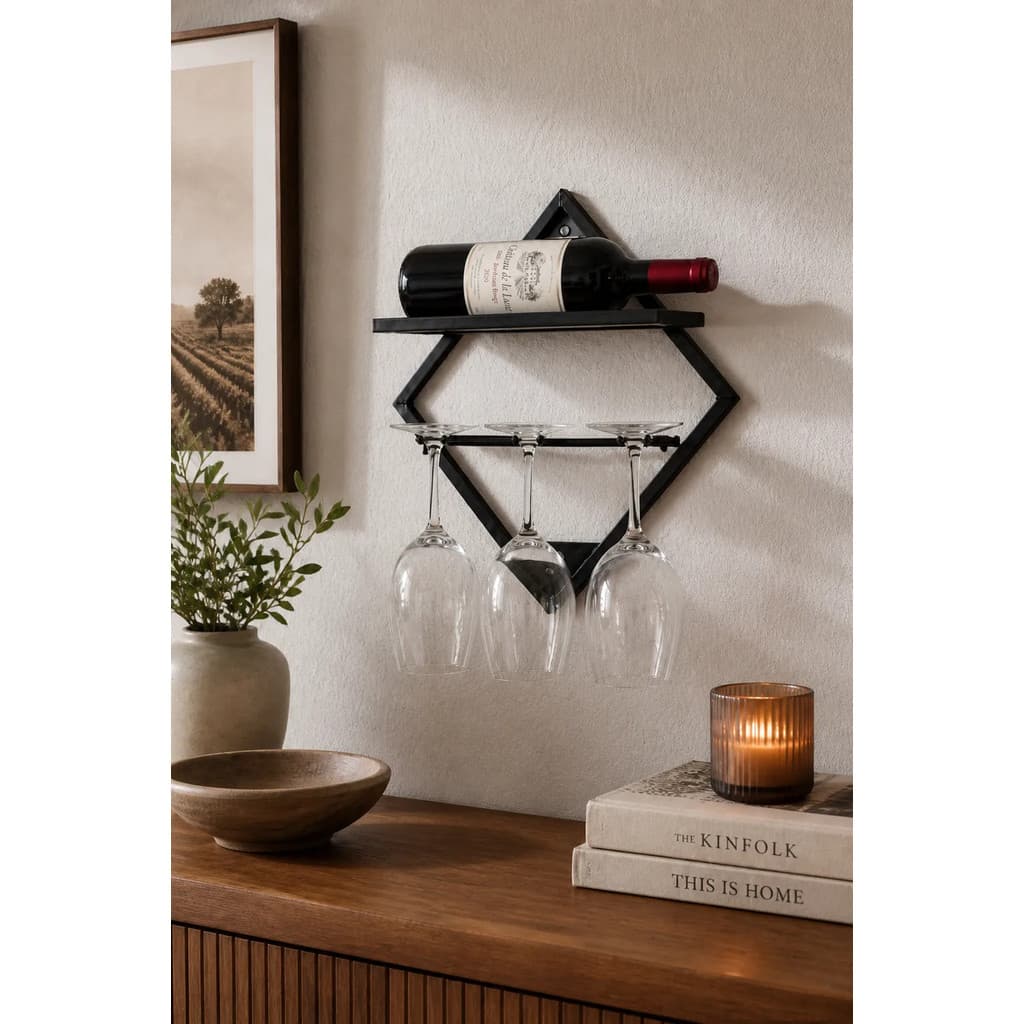 Suporte Para Vinho Com Porta Taças Estilo Industrial Parede