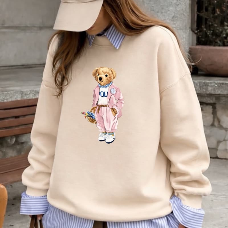 Moletom Feminino ursinho  Estampa careca Fofo Casual Manga Longa Quentinho Moda Inverno